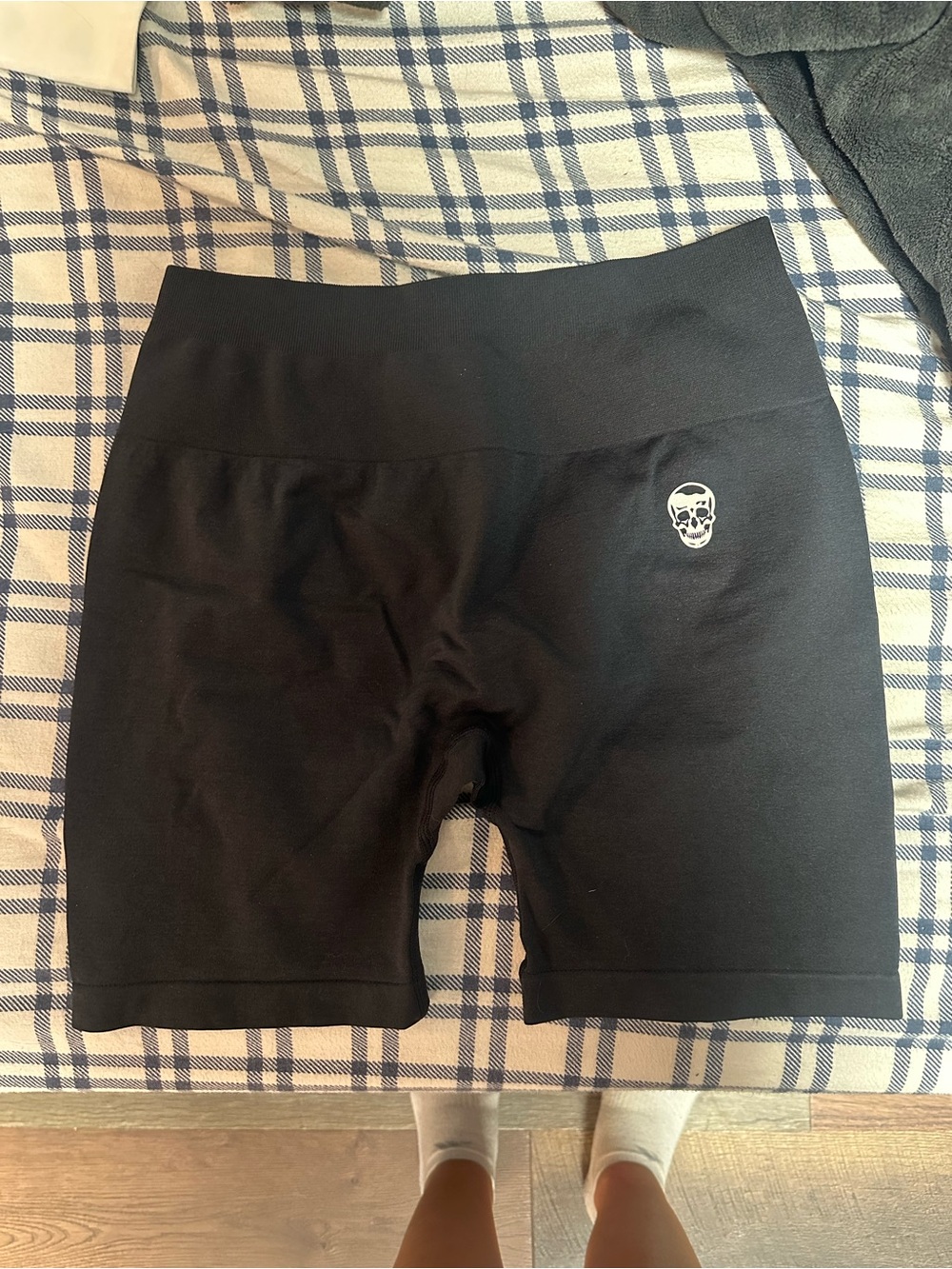 Black High-Rise Women's Bike Shorts with Skull Accent